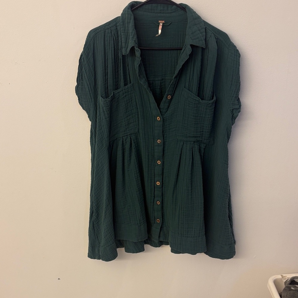 Free People Teal Button-Down dress